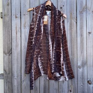 NWT Coldwater Creek Open Front Sheer Brown Vest Tunic
